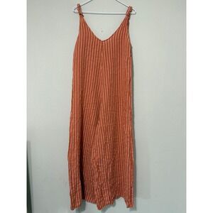 Puro Lino 100% Linen Made‎ in Italy Orange Striped Jumpsuit One Size Coastal